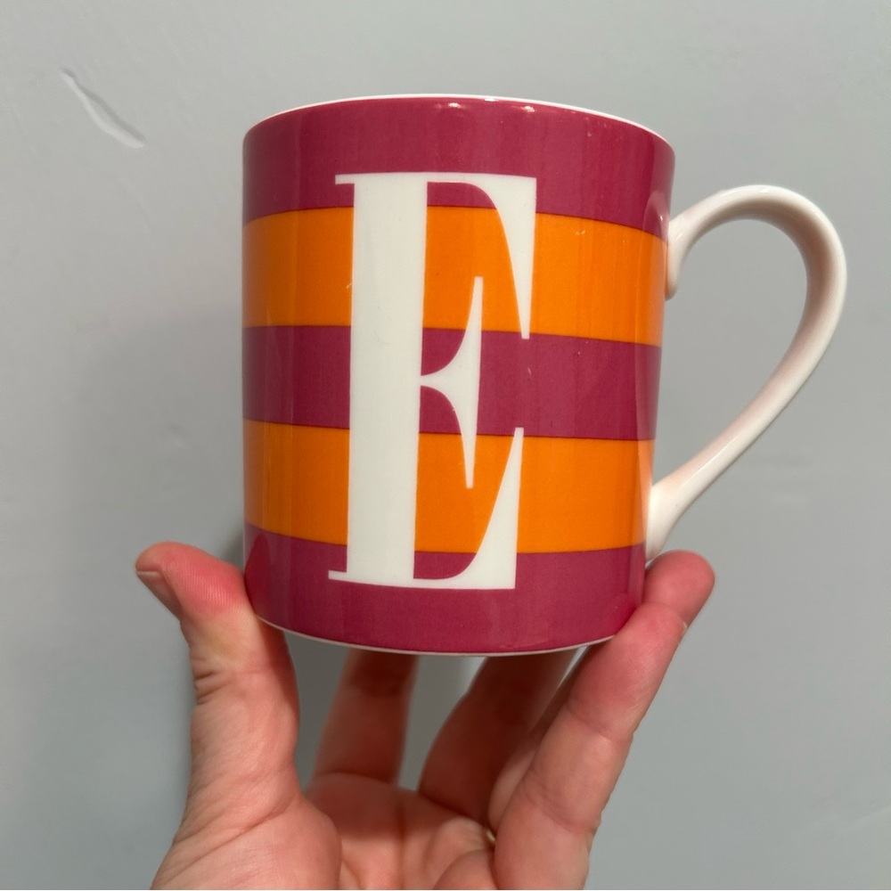kate spade ‘E’ Initial Wickford Red Letter Day Colorful Striped Mug Orange Pink - Picture 4 of 6